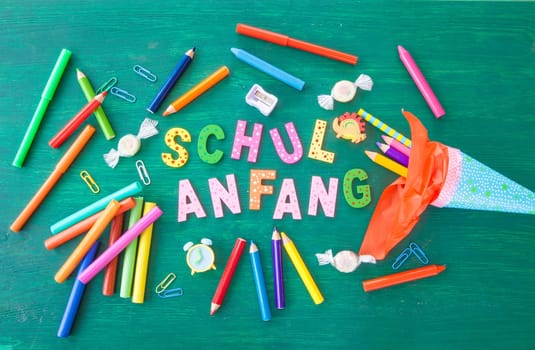 Background to the beginning of school with well-equipped school tuete
