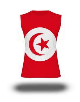 athletic sleeveless shirt with tunisia flag on white background and shadow