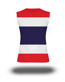 athletic sleeveless shirt with Thailand flag on white background and shadow