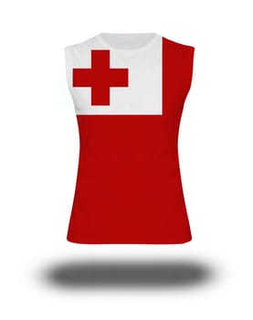 athletic sleeveless shirt with Tonga flag on white background and shadow