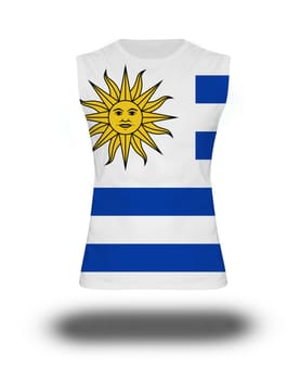 athletic sleeveless shirt with uruguay flag on white background and shadow