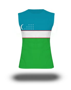 athletic sleeveless shirt with Uzbekistan flag on white background and shadow