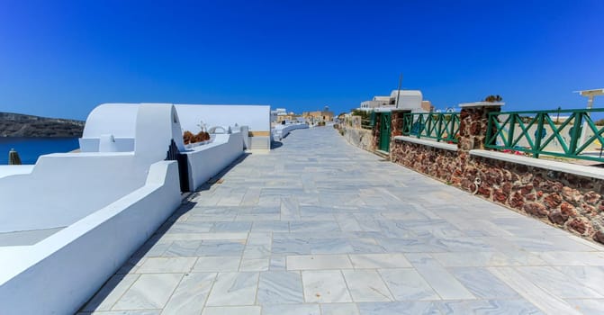Pedestrian way by beautiful day, Oia, Santorini, Greece