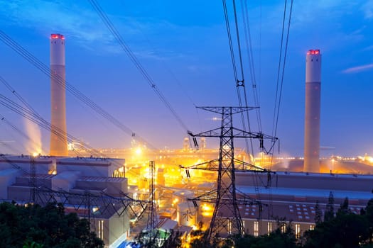 coal power station and night blue sky in hong kong