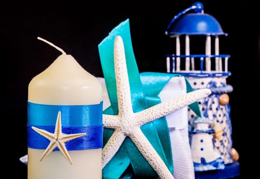 Marine wedding. Decoration for wedding party .