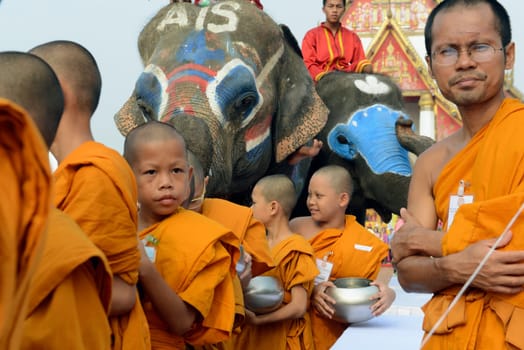 The Thai New Year or Songkran Festival or Water festival in the city of Ayutthaya north of Bangkok in Thailand in Southeastasia.
