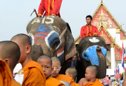 The Thai New Year or Songkran Festival or Water festival in the city of Ayutthaya north of Bangkok in Thailand in Southeastasia.