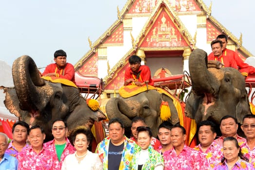The Thai New Year or Songkran Festival or Water festival in the city of Ayutthaya north of Bangkok in Thailand in Southeastasia.