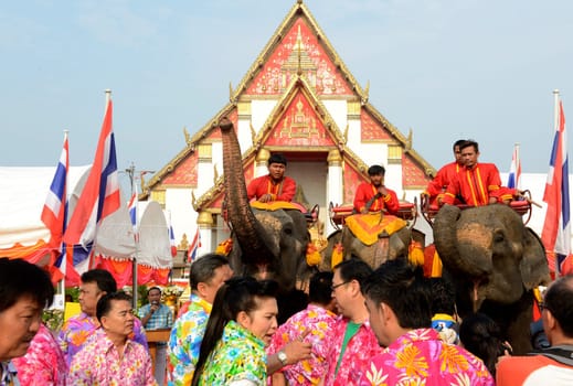 The Thai New Year or Songkran Festival or Water festival in the city of Ayutthaya north of Bangkok in Thailand in Southeastasia.