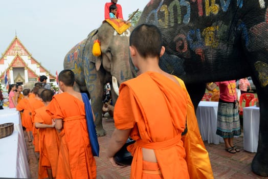 The Thai New Year or Songkran Festival or Water festival in the city of Ayutthaya north of Bangkok in Thailand in Southeastasia.