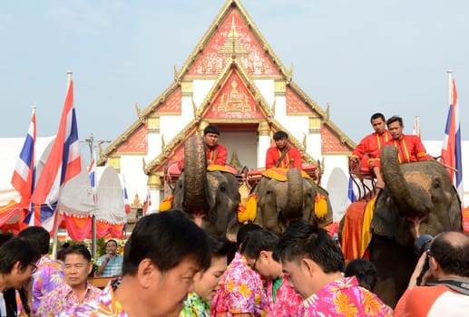 The Thai New Year or Songkran Festival or Water festival in the city of Ayutthaya north of Bangkok in Thailand in Southeastasia.