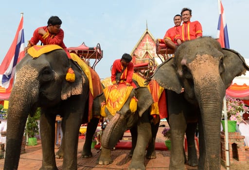 The Thai New Year or Songkran Festival or Water festival in the city of Ayutthaya north of Bangkok in Thailand in Southeastasia.