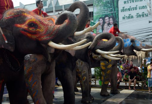 The Thai New Year or Songkran Festival or Water festival in the city of Ayutthaya north of Bangkok in Thailand in Southeastasia.