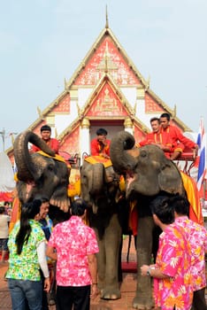 The Thai New Year or Songkran Festival or Water festival in the city of Ayutthaya north of Bangkok in Thailand in Southeastasia.
