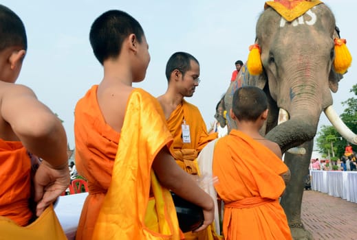 The Thai New Year or Songkran Festival or Water festival in the city of Ayutthaya north of Bangkok in Thailand in Southeastasia.