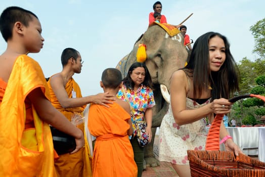 The Thai New Year or Songkran Festival or Water festival in the city of Ayutthaya north of Bangkok in Thailand in Southeastasia.