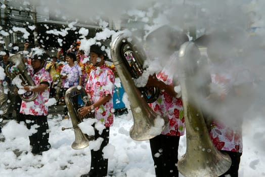The Thai New Year or Songkran Festival or Water festival in the city of Ayutthaya north of Bangkok in Thailand in Southeastasia.