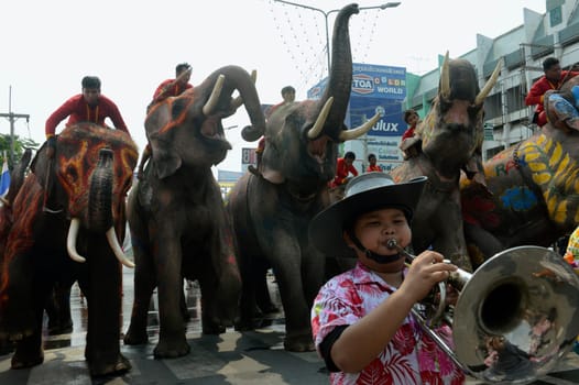 The Thai New Year or Songkran Festival or Water festival in the city of Ayutthaya north of Bangkok in Thailand in Southeastasia.