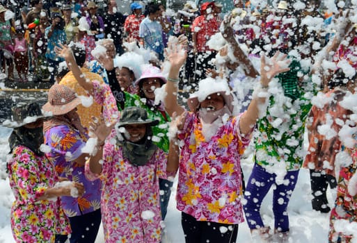 The Thai New Year or Songkran Festival or Water festival in the city of Ayutthaya north of Bangkok in Thailand in Southeastasia.