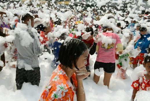 The Thai New Year or Songkran Festival or Water festival in the city of Ayutthaya north of Bangkok in Thailand in Southeastasia.