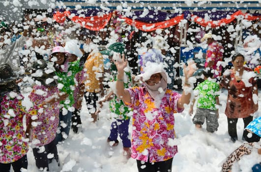 The Thai New Year or Songkran Festival or Water festival in the city of Ayutthaya north of Bangkok in Thailand in Southeastasia.