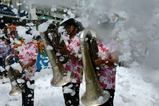 The Thai New Year or Songkran Festival or Water festival in the city of Ayutthaya north of Bangkok in Thailand in Southeastasia.