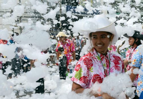 The Thai New Year or Songkran Festival or Water festival in the city of Ayutthaya north of Bangkok in Thailand in Southeastasia.