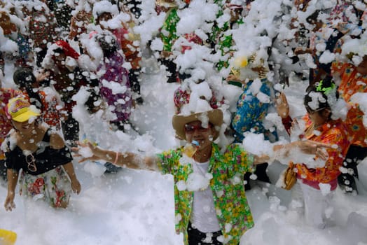 The Thai New Year or Songkran Festival or Water festival in the city of Ayutthaya north of Bangkok in Thailand in Southeastasia.