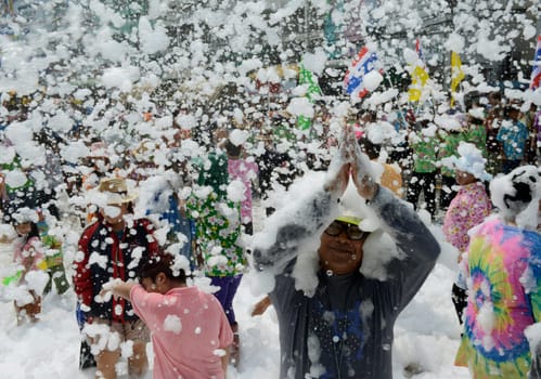 The Thai New Year or Songkran Festival or Water festival in the city of Ayutthaya north of Bangkok in Thailand in Southeastasia.