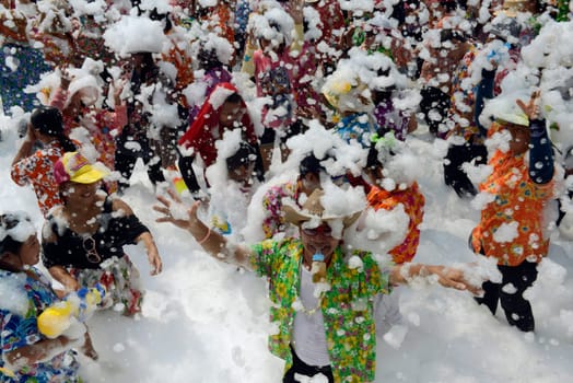 The Thai New Year or Songkran Festival or Water festival in the city of Ayutthaya north of Bangkok in Thailand in Southeastasia.