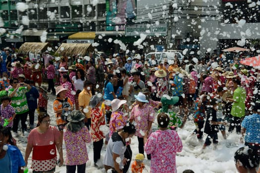 The Thai New Year or Songkran Festival or Water festival in the city of Ayutthaya north of Bangkok in Thailand in Southeastasia.
