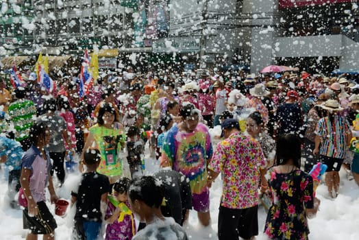 The Thai New Year or Songkran Festival or Water festival in the city of Ayutthaya north of Bangkok in Thailand in Southeastasia.