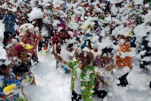 The Thai New Year or Songkran Festival or Water festival in the city of Ayutthaya north of Bangkok in Thailand in Southeastasia.