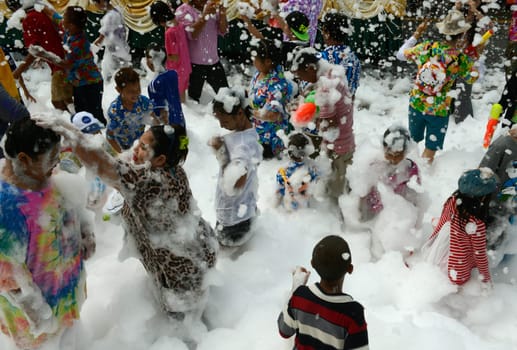 The Thai New Year or Songkran Festival or Water festival in the city of Ayutthaya north of Bangkok in Thailand in Southeastasia.
