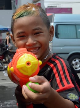The Thai New Year or Songkran Festival or Water festival in the city of Ayutthaya north of Bangkok in Thailand in Southeastasia.