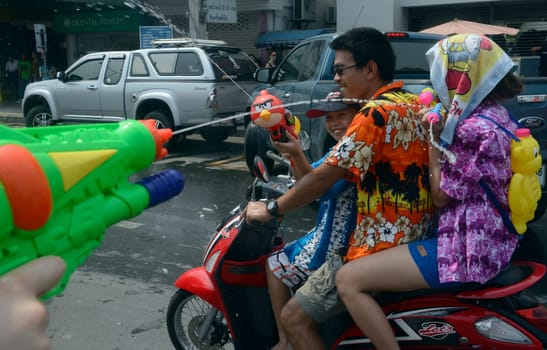 The Thai New Year or Songkran Festival or Water festival in the city of Ayutthaya north of Bangkok in Thailand in Southeastasia.