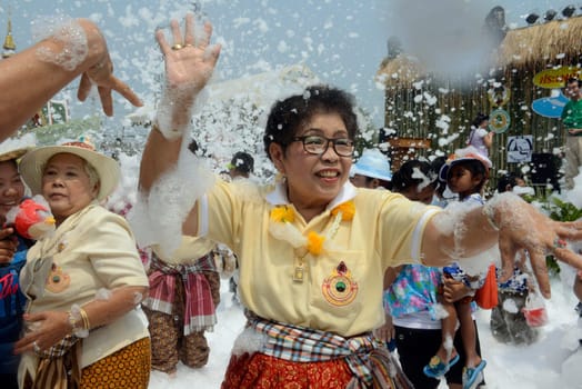 The Thai New Year or Songkran Festival or Water festival in the city of Ayutthaya north of Bangkok in Thailand in Southeastasia.