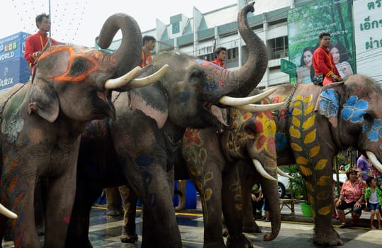 The Thai New Year or Songkran Festival or Water festival in the city of Ayutthaya north of Bangkok in Thailand in Southeastasia.
