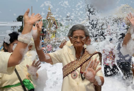 The Thai New Year or Songkran Festival or Water festival in the city of Ayutthaya north of Bangkok in Thailand in Southeastasia.