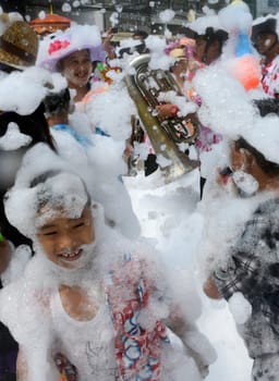 The Thai New Year or Songkran Festival or Water festival in the city of Ayutthaya north of Bangkok in Thailand in Southeastasia.