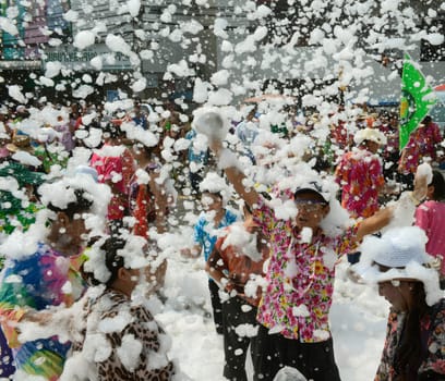 The Thai New Year or Songkran Festival or Water festival in the city of Ayutthaya north of Bangkok in Thailand in Southeastasia.