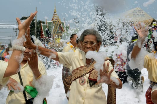 The Thai New Year or Songkran Festival or Water festival in the city of Ayutthaya north of Bangkok in Thailand in Southeastasia.