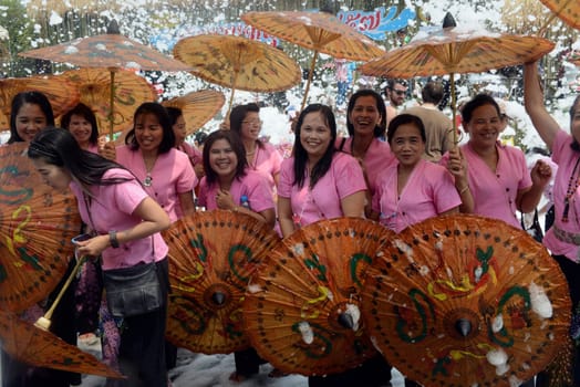 The Thai New Year or Songkran Festival or Water festival in the city of Ayutthaya north of Bangkok in Thailand in Southeastasia.