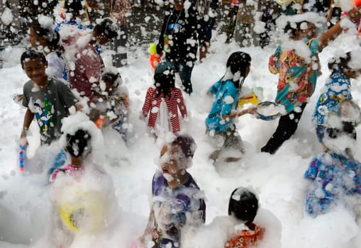 The Thai New Year or Songkran Festival or Water festival in the city of Ayutthaya north of Bangkok in Thailand in Southeastasia.