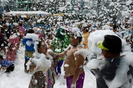 The Thai New Year or Songkran Festival or Water festival in the city of Ayutthaya north of Bangkok in Thailand in Southeastasia.