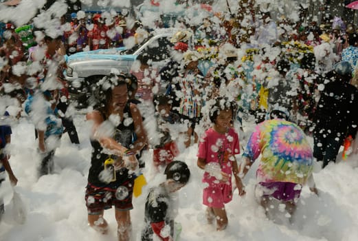 The Thai New Year or Songkran Festival or Water festival in the city of Ayutthaya north of Bangkok in Thailand in Southeastasia.