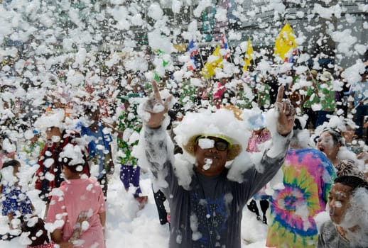 The Thai New Year or Songkran Festival or Water festival in the city of Ayutthaya north of Bangkok in Thailand in Southeastasia.