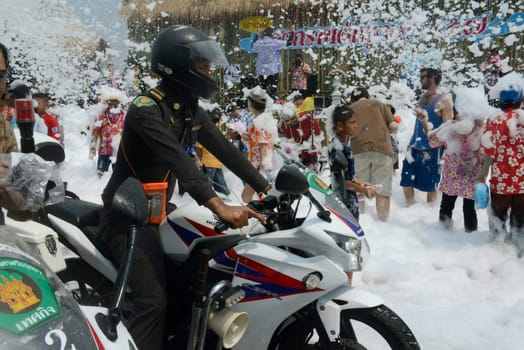 The Thai New Year or Songkran Festival or Water festival in the city of Ayutthaya north of Bangkok in Thailand in Southeastasia.