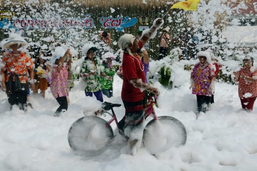 The Thai New Year or Songkran Festival or Water festival in the city of Ayutthaya north of Bangkok in Thailand in Southeastasia.