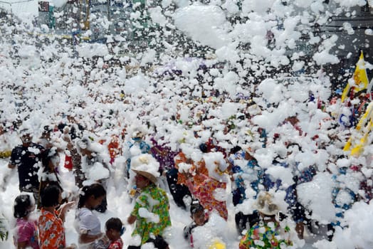 The Thai New Year or Songkran Festival or Water festival in the city of Ayutthaya north of Bangkok in Thailand in Southeastasia.